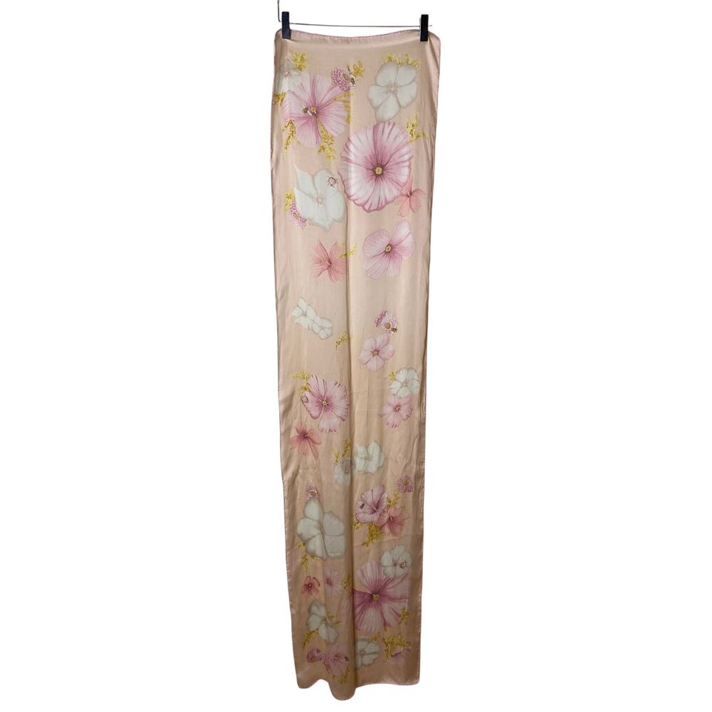 SALVATORE FERRAGAMO Vintage Silk Blush Pink Long Scarf Flowers Ladybug Bee Print